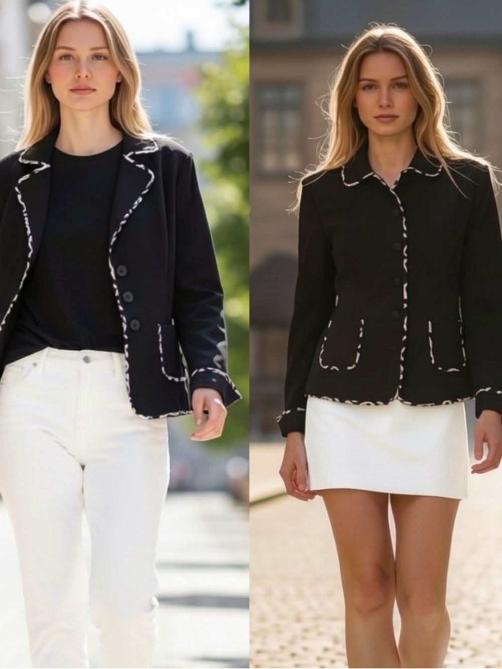 Talbots Black Jacket with White Patterned Contrast Trim Size 12P